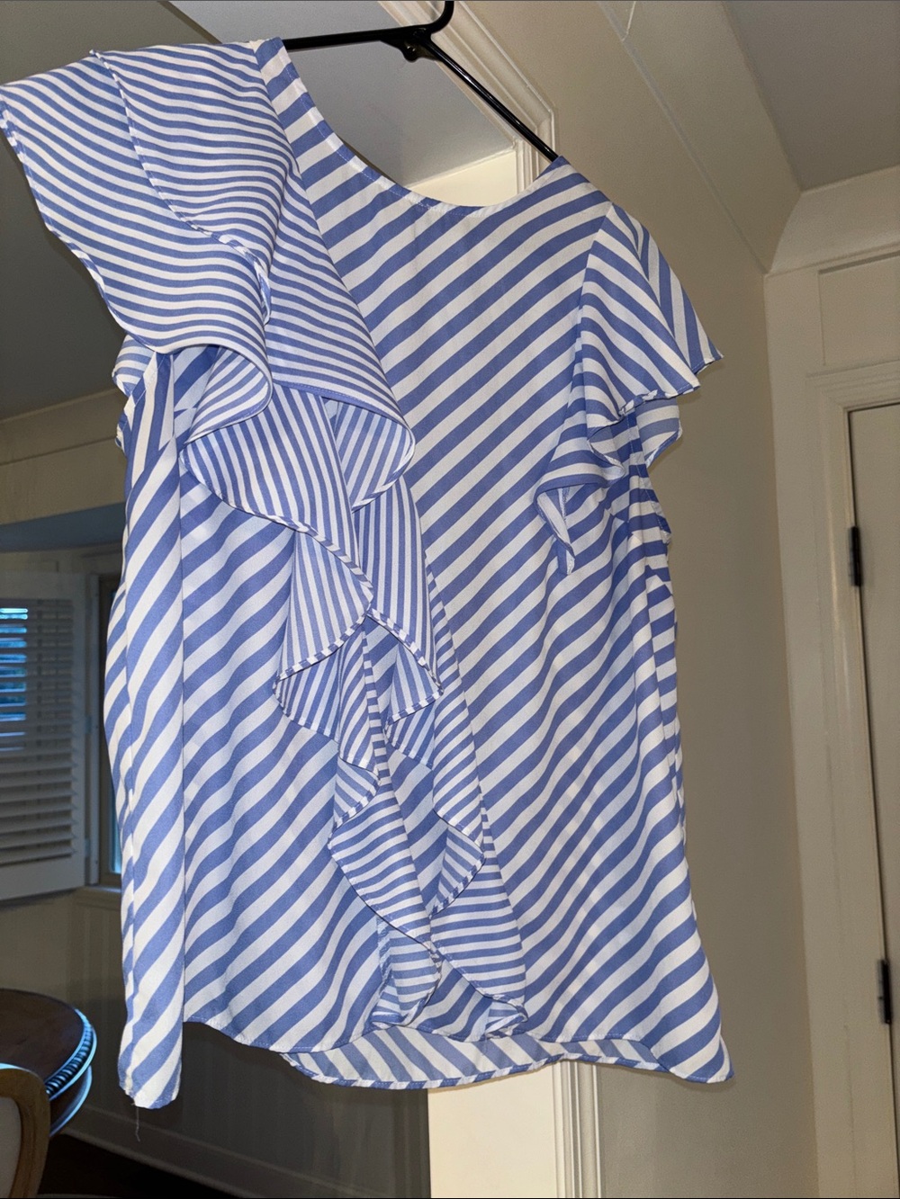 14th & Union Blue and White Striped Ruffle Blouse